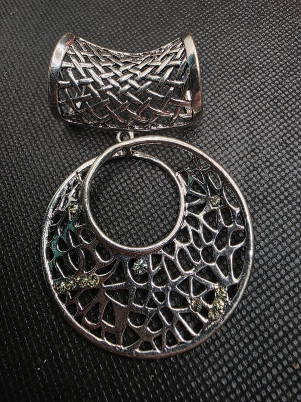 Silver Tone Openwork Scarf Pendant Slide Boho Filigree Scarf Accessory